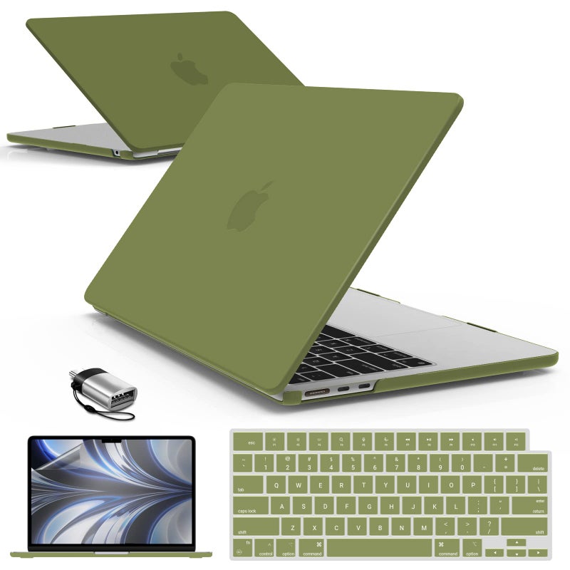 آي بينزر IBenzer متوافق مع حافظة 2025 2024 2023 2022 MacBook Air 13 بوصة M4 A3240 M3 A3113 M2 A2681 حافظة صلبة وغطاء لوحة مفاتيح وشاشة فيلم ونوع C لجهاز Mac Air 13.6 ماتشا جرين AT13-KK-MOGN+2TC - Image 1